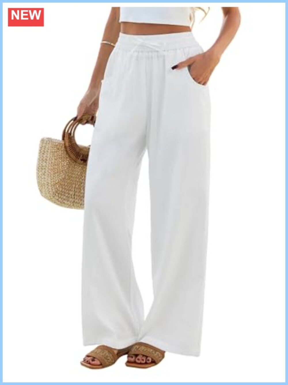 Women's Wide Leg Palazzo Pants with Pockets, Flowy Loose Casual Summer